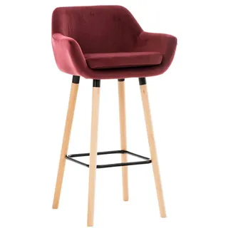 TPFLiving Barhocker Samt (Barstuhl - Thekenhocker - Tresenhocker - Hocker für Küche), Tresenhocker 4-Fuß Gestell Holz - Sitzfläche: Samt Rot rot 55 cm x 99 cm x 46 cm