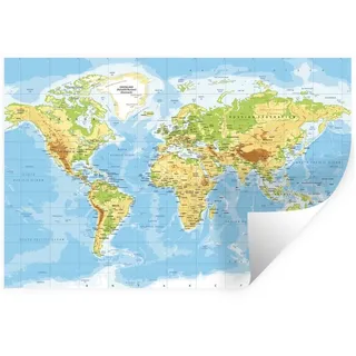 MuchoWow Wandsticker Weltkarte - Statistisch - Blau - Erde - Bildung (1 St), Wandtattoo, Selbstklebend, Wohnzimmer, 60x40 cm bunt 60 cm x 40 cm x 0.1 cm