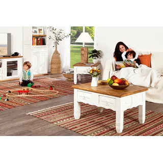 Couchtisch Wohnzimmertisch Shabby Chic, weiß, Pinie massiv