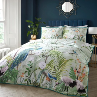 SOIRE'E Soiree Bettbezug-Set, Pfauen-Dschungel, 100% Baumwolle, für Doppelbett, Grün