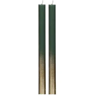comforder Stabkerzen Set, 2x Tafelkerzen moosgrün mit Gold, 25cm, 10 Std | Dinnerkerzen mit Goldakzent, Paraffin, rußarm, tropffrei, geruchlos, edle Tischdeko