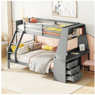 Ulife Etagenbett Kinderbett, ausgestattet mit Tisch, großer Stauraum, 90x200 cm, 140x200 cm grau