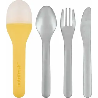 Reisebesteck-Set, Besteck-Set, Camping-Besteck-Set 3-teilig aus Edelstahl – inklusive Halter – leicht – 18 x 4,7 x 2,8 cm – 4 Sets