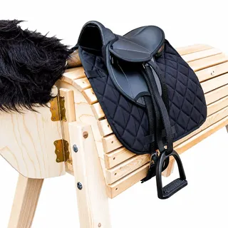 Brama West Holzpferd Sattel Set „My Happy Pony“ | Sattel für Shetty Pony Holzpferd Plüschpferd | mit Satteldecke, Sattelgurt, Steigbügel & Steigbügelriemen - Schwarz