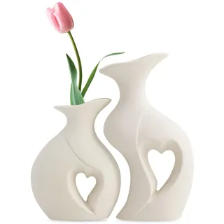 2 Pcs Keramik Vase Weiß, Keramik Vase, Keramikvase Blumenvase Modern, Deko Körpervase Aus Keramik Kleine Blumenvasen Für Dekor Trockenblumen Büro Fensterbank Deko Wohnungsdeko Frische Esstisch Büro