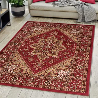 Mazovia Orientalisch Vintage Teppich - Kurzflor - Weich Traditioneller Teppich für Wohnzimmer, Schlafzimmer, Esszimmer - ÖKO-TEX Wohnzimmerteppich - Teppiche - Bordeaux Dunkelrot 80 x 150 cm