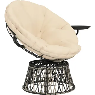 Outsunny Papasansessel Rattan 360° drehbar Korbsessel mit Kissen Durchmesser 90 cm runder Outdoor Rattansessel Drehsessel Loungesessel Liegesessel für Wohnzimmer Garten Balkon Beige   Aosom