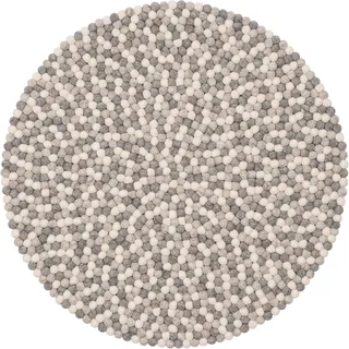myfelt 3 Hella Filzkugelteppich — Ø 120 cm, ideal für Schlaf-, Wohn-, Kinderzimmer, Flur & Bad, Weiß/Grau