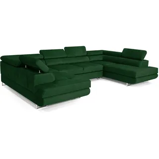 COMFORTINO FURNITURE Ecksofa mit Schlaffunktion Big PASTI U-Form, Sofa Couch mit Bettkasten, 3-Sitzer Eckcouch, Schlafsofa für Wohnzimmer, Big Sofa Couch mit Schlaffunktion (Grün)