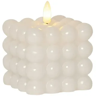 MARELIDA LED Kerze Bubble Würfel Cube Kerze Echtwachs 3D Flamme H: 9,5cm Timer weiß
