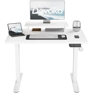 Devoko Höhenverstellbarer Schreibtisch 120×60cm mit Monitorständer, Weiß | Schreibtisch Höhenverstellbar Elektrisch mit 2 Höhen Memory-Steuerung, Ergonomisches Sitz-Stehpult