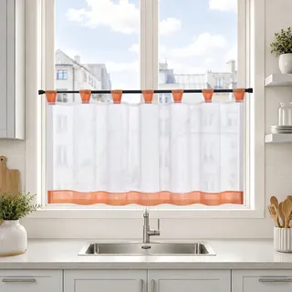 Joyswahl Bistrogardine Voile Schlaufen Scheibengardine Mia 60x120cm Orange | Gardinen Küchen Transparenter Vorhang,1er Pack,Küchengardinen modern,Kurzgardine,Kurzstores Küchenfenster
