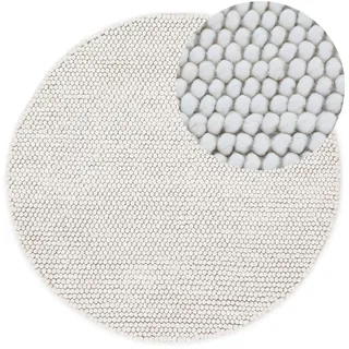 carpetfine Wollteppich Calo weicher Filzkugel-Teppich Rund Creme Ø 80 cm für Wohnzimmer, Schlafzimmer & Kinderzimmer