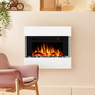 Noble Flame LIMA Wandkamin: Weiß - mit schwarzen Acrylsteinen