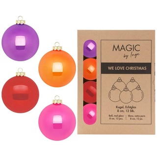 MAGIC by Inge Weihnachtsbaumkugel, Weihnachtskugeln Glas 8cm 12 Stück - Party Time bunt|rosa|rot