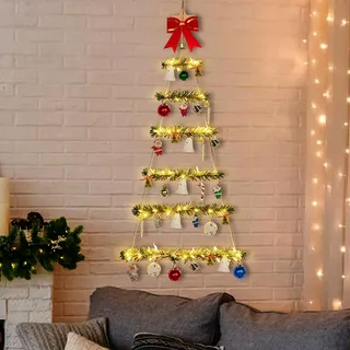 Holzleiter Tannenbaum Wand Deko Holz Weihnachtsbaum Weihnachtsdeko Wanddeko Hängedeko zum Dekorieren Strickleiter Zierschmuck zum Aufhängen, Weihnachtsbaum Hängedeko für Weihnachtsdeko Innen Außen (A)