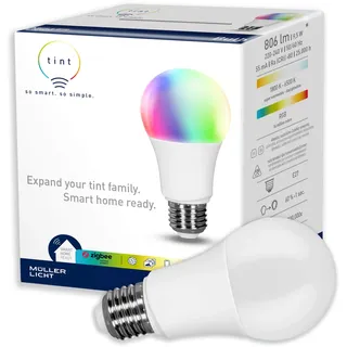 tint Smarte LED-Birne E27 – Steuerbar per Alexa, Fernbedienung oder App – Dimmbare E27 Glühbirne mit weißem und farbigem Licht RGB, 9,5 W