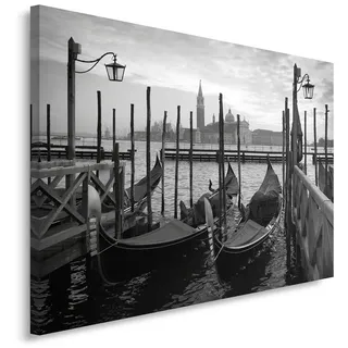 Feeby Bilder Venedig-Kanal Gondeln XXL 120x80 cm Wohnzimmer Schlafzimmer Büro Flur Küche Wandbilder Modern Bild auf Leinwand Wanddekoration Kunstdruck Design Wasser Panorama Stadt Schwarz Und Weiß