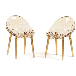 RATTATAN Set aus 2 transparenten Stühlen aus Polycarbonat, robust, ergonomisch, für Bar, Restaurant, Küche oder Garten, modernes Design–Diamante–Champagner