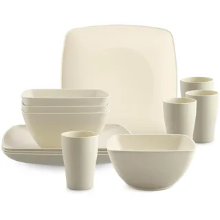 HOMGEN Unzerbrechliches Geschirr Set 4 Personen 12-teiliges Besteck Set | PP-Kunststoff & BPA-frei, Mikrowellensicher, Spülmaschinenfest, Leicht & Stapelbar Camping Geschirr Set für Outdoor & Zuhause