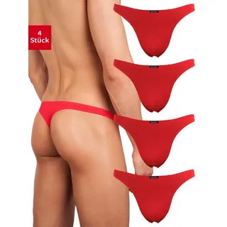 Fabio Farini String Herren Unterhosen - Männer Tangas aus atmungsaktiver Mikrofaser (4-St) im sportlichen Look mit Karo-Muster rot XL
