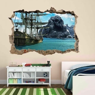 Skull Island Pirate Merchant Segelschiff Wandkunst Aufkleber Wandtattoo
