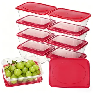 VINATO 10 Stück 520ml Frischhaltedosen mit Deckel, Dosen zum Einfrieren Wiederverwendbarer für Lebensmittel,Gefrierdosen Set, BPA-frei,Stapelbar, Mikrowellen Gefrierschrank Spülmaschinengeeignet(Rot)