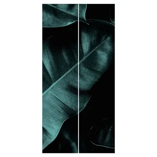 Bilderdepot24 Schiebegardine Flächenvorhang blickdicht Dschungel Blätter Dunkelgrün (2 St), halbtransparent, Wohnzimmer große Flächengardine lichtdurchlässig als Klemm-System grün 120 cm x 250 cm