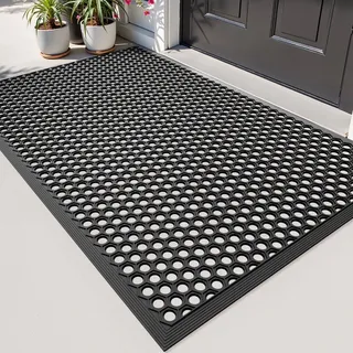 DEXI Fußmatte Außen 80 x 120 cm, rutschfest Gummi Fussmatte mit Noppen, Wasserdicht Robuste Türmatte Außenbereich, Waschbarer Schmutzfangmatte für Haustür, Eingang, Terrasse und Balkonn, Schwarz