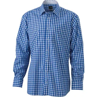 James & Nicholson Herren Popeline Karo Hemd langarm \JN617\" royal/white S"