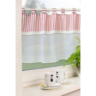 EXPERIENCE Scheibengardine Scheibengardine Bistrogardine Küchengardine 2486 Landhaus 48x140 cm mit 10 Schlaufen, Schlaufen (1 St), halbtransparent, Batist, mit Spitze rot