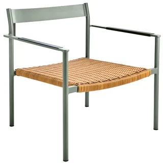 Gartensessel DK mit Armlehne aus Aluminium und Kunstrattan, skandinavisch, hellgrün, stapelbar