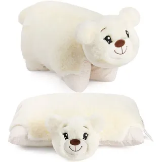 BRUBAKER Kuscheltier Kissen Bär - 2 in 1 Teddybär und Kuschelkissen - 40 x 30 cm Plüschtier (Tierkissen Stofftier Teddy, 1-St), aufklappbares Kinder Plüschkissen mit Klettverschluss beige