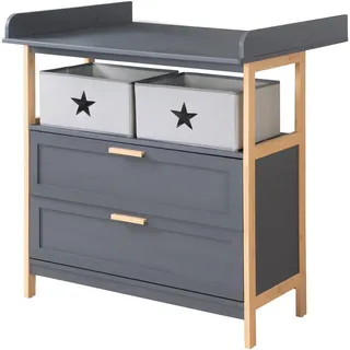 Roba Wickelkommode, Anthrazit, Holzwerkstoff, Stern/Sternzeichen, 2 Schubladen, 87x100x75 cm, Babymöbel, Wickelkommoden & Zubehör, Wickelkommoden