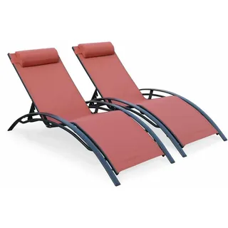 Sweeek - 2er-set Sonnenliegen Aus Aluminium Mehrfach Verstellbar Anthrazit / Terrakotta