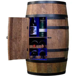 CREATIVE COOPER Weinregal Holz mit Tür mit LED RGB - Weinliegen und Regal - Alkoholschrank Flaschenregal - Holzfass - Fassmöbel - Weinfass - Weinbar - Fass bar mit Tür - 80 cm Wenge