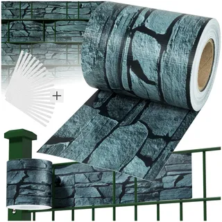 tectake® Sichtschutzfolie, Sichtschutzstreifen mit Befestigungsclips, Windschutz, Sonnenschutz, Sichtschutzmatte für Balkon, Garten, Terrasse, für Stabmattenzaun und Zaunelemente - 70 m, Schiefer