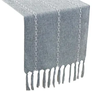 Blusmart Tischläufer Klassische Tischfahne im nordischen Stil (Tischdecke mit Quasten im Boho-Landhausstil 1-tlg, Handgefertigte Quasten, waschbar), Geeignet als Tischdekoration grau 33 cm x 183 cm