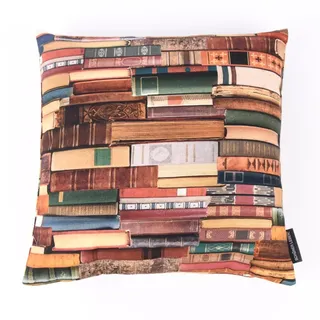 SCHÖNER LEBEN. Kissenhülle Digitaldruck Bücher Books bunt 40x40cm