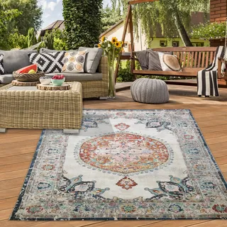 Teppich-Traum In- & Outdoor Teppich Vintage Blumen Rot Orange 160x230 cm | Pflegeleicht, schmutzabweisend, farbecht und strapazierfähig, seitlich gekettelt, für Balkon, Terrasse, Garten und Flur