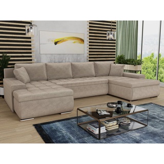Sofnet Wohnlandschaft mit Schlaffunktion Faris U-Form - Couch, Schlafsofa mit Bettkasten, Couchgranitur mit Bettfunktion, Big Sofa, Bettsofa (Beige (Paros 02))