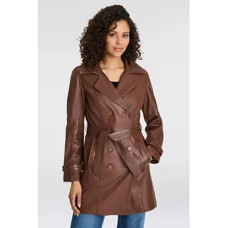 Ledermantel MAURITIUS "GWTaresa", Damen, Gr. 48 (4XL), braun (cognac), Obermaterial: 100% Schafsleder. Futter: 100% Baumwolle. Ärmelfutter: 100% Polyester, clean, unifarben, lässig geschnitten knielang, mit Riegel, Mäntel, Leder-Trenchcoat mit Bindegürtel