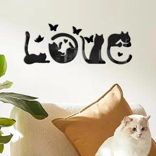 SwirlColor Wandaufkleber mit Katzen-Schmetterling-Motiv, Liebe Katze Wandtattoo Wohnzimmer Selbstklebende DIY Spiegel Effekt Wandtattoos für Wohnküche Schlafzimmer Heimdekoration