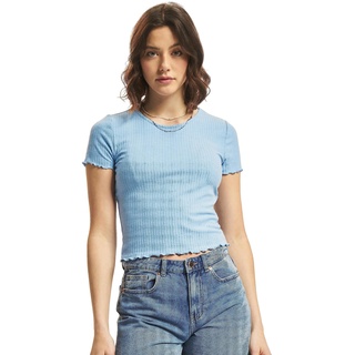 ONLY Damen Geripptes Cropped T-Shirt | Kurzes Short Sleeve Rundhals Top | Bauchfrei Gewellt ONLEMMA, Farben:Blau, Größe:S