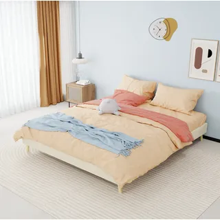 REDOM Polsterbett flexibles Schlafzimmermöbel (Niedriges Box-Design für eine schlichte, moderne Optik im Schlafzimmer. Ohne Gasdruckfeder, ohne Kopfteil., 1-tlg., 160*200) beige