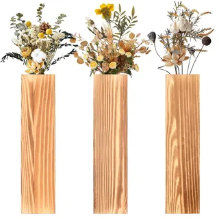 Dokeno 3 Stück Holz-Wandvasen, Wand-Pflanzgefäße für Trockenblumen und Kunstpflanzen, Dekorative Hängende Holz-Vasen für Innenräume, 30 x 7,1 x 4 cm, Mit Schrauben