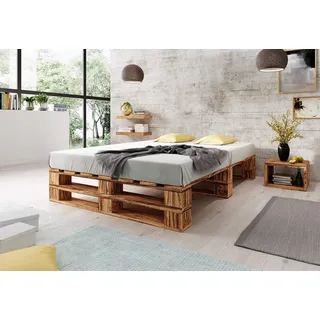Lermowood Palettenbett M2 aus Holz 180 x 200 cm Geflammt mit Lattenrost Holzbett 30cm Stabiles Seniorenbett Kinderbett Jugendbett Gästebett erhöhtes Einzelbett Bettgestell Futonbett Komforthöhe