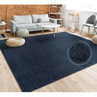Paco Home Teppich Wohnzimmer Schlafzimmer Esszimmer Kurzflor Moderne Optik Einfarbig Pastell, Grösse:200 cm Rund, Farbe:Navy-Blau