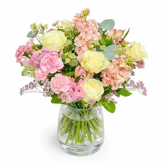 Blumenstrauß Blossom Beauty in Rosa, mit Alstromerien, Eukalyptus, Limonium | 19 StilleAlstromerien , RosaOrange Farbe, 7-Tage-Frischegarantie , Floristen Qualität, Frische Blumen, Ideale Geschenkidee