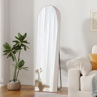 MAXEN Großer Ganzkörperspiegel 148x40 cm,Standspiegel Und Wandspiegel in Einem,Aluminiumrahmen Roségold,Für Schlafzimmer Wohnzimmer.